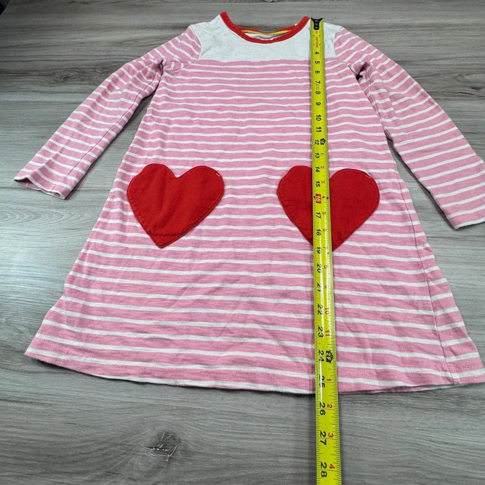 Mini Boden Girls Pink White Stripe‎ Heart Pocket Long Sleeve Dress size 8/9